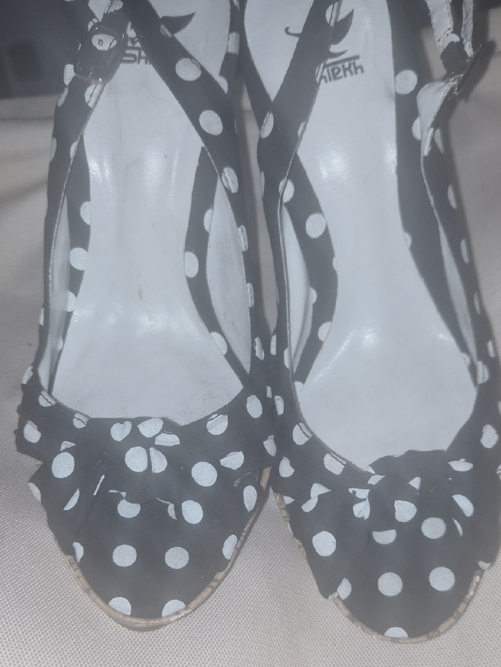 Shiekh Black and White Polka Dot Peep-Toe Heels with Bow